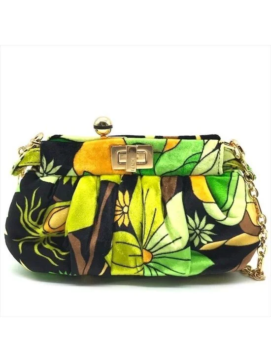 Fendi Items Peekaboo Click Velvet 2-Way Chain Shoulder Bag Green - Picture 3 of 10